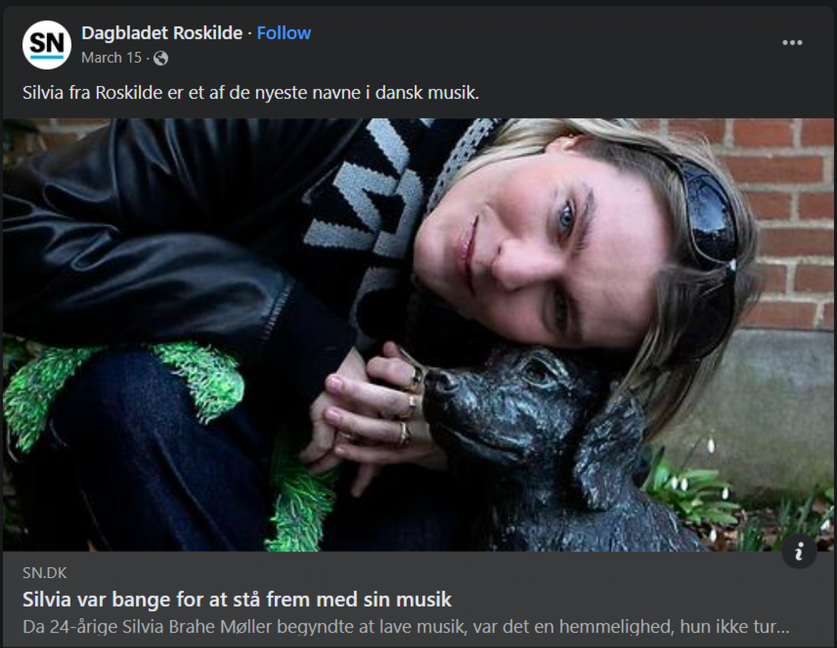 Screenshot af Facebookopslag fra Dagbladet Roskilde om kunstneren Silvia